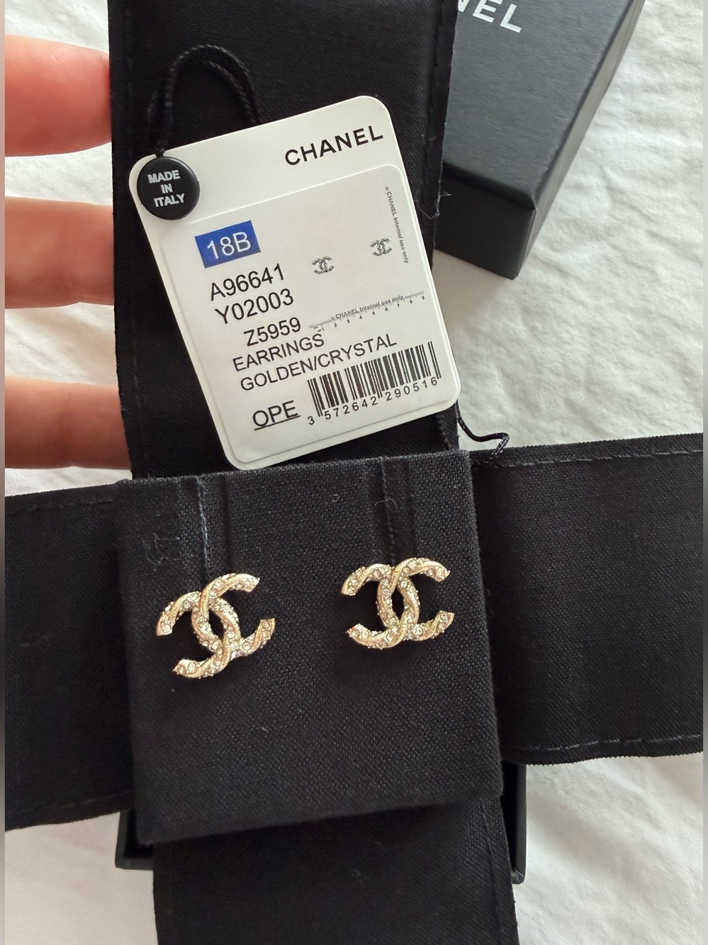 CHANEL Gold Crystal CC Logo Stud Earrings